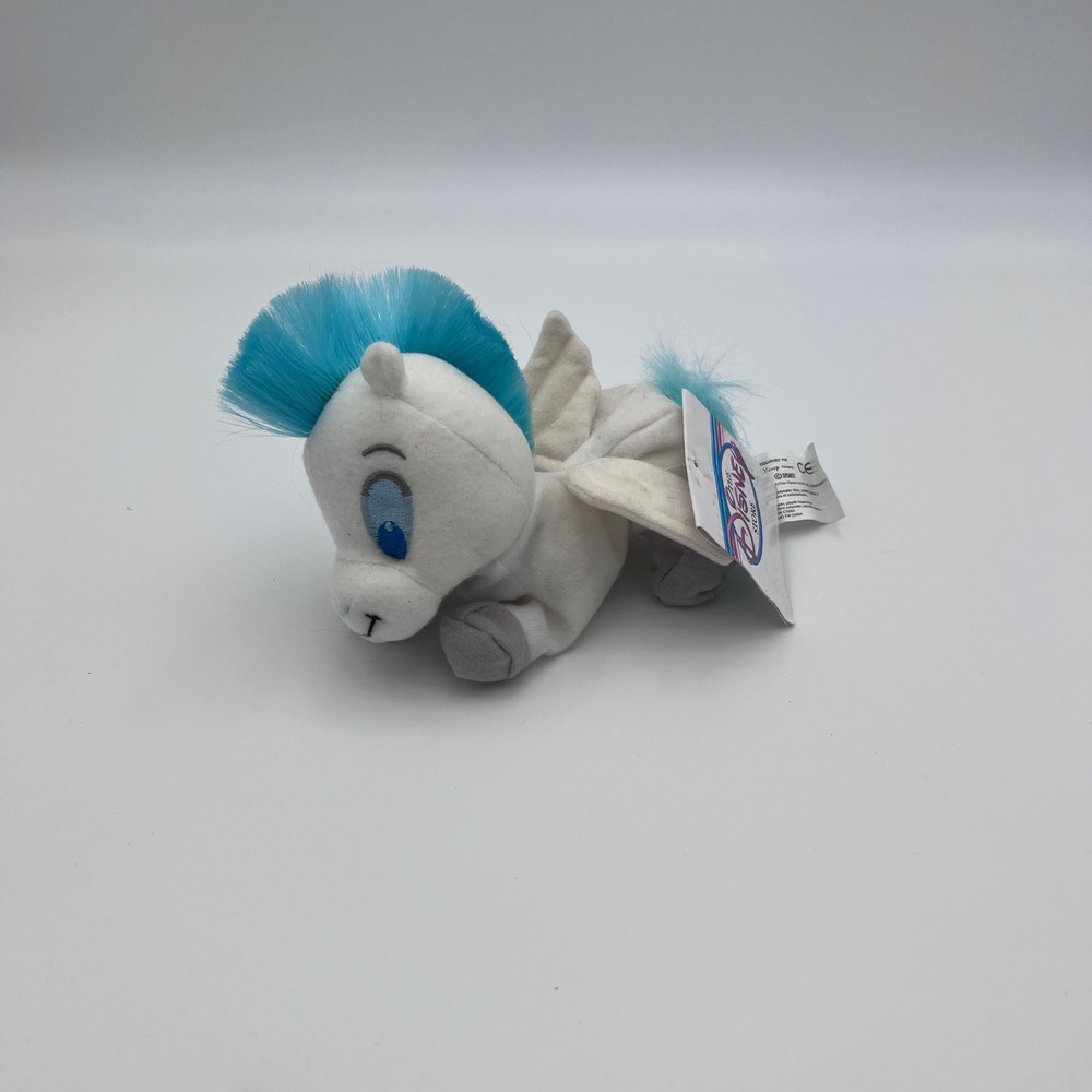 Disney Store Hercules Baby Pegasus Plush Bean Bag White Blue 1997 Vintage 7 inch